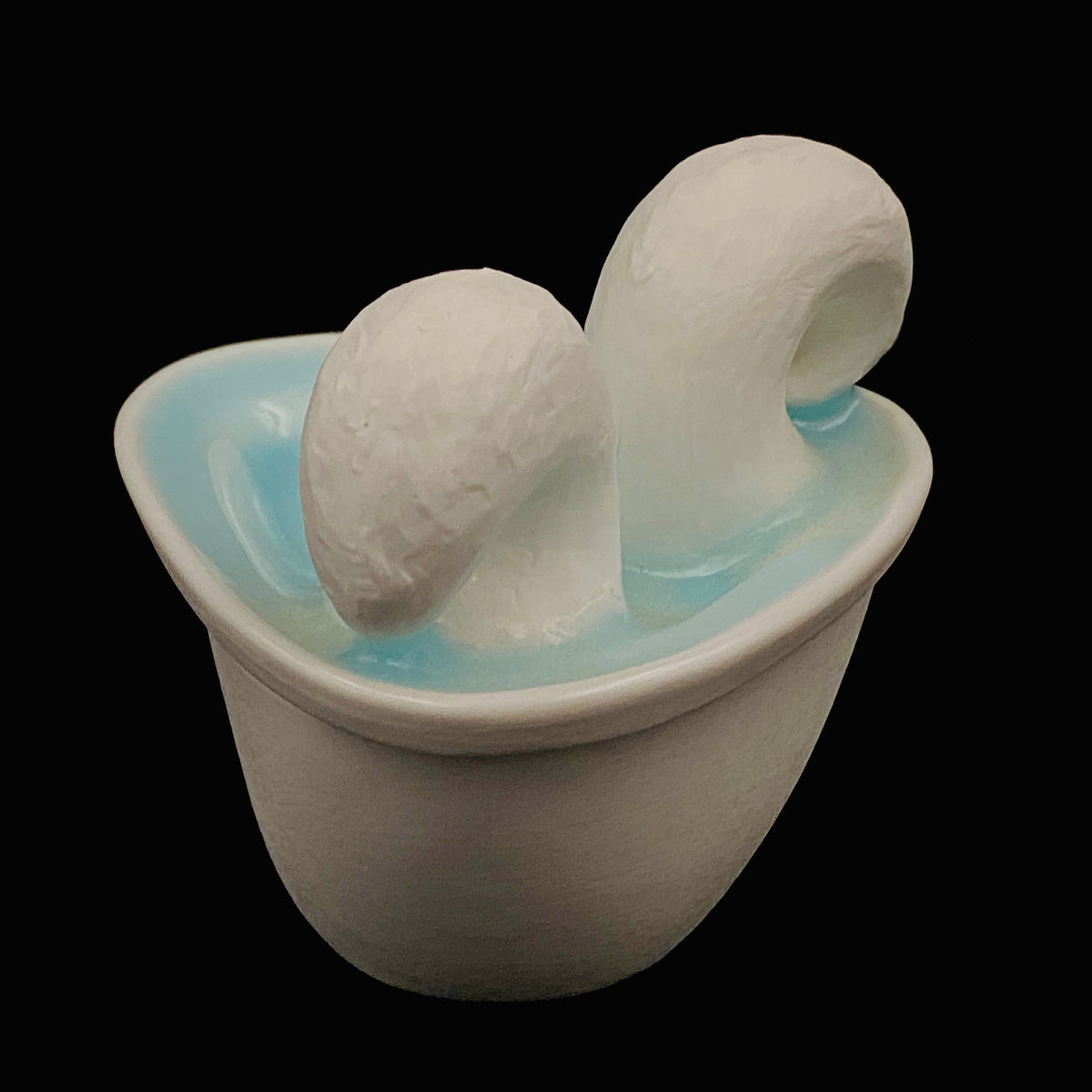 Metropolitan Museum of Art Collection Artist, Japan Ceramic Art Exhibition Grand Prix Winner: Shigekazu Nagae - "Form of Otsumi" Celadon Glazed Porcelain Covered Sake Vessel, Japanese Shot Glass, Made in 2014 #432