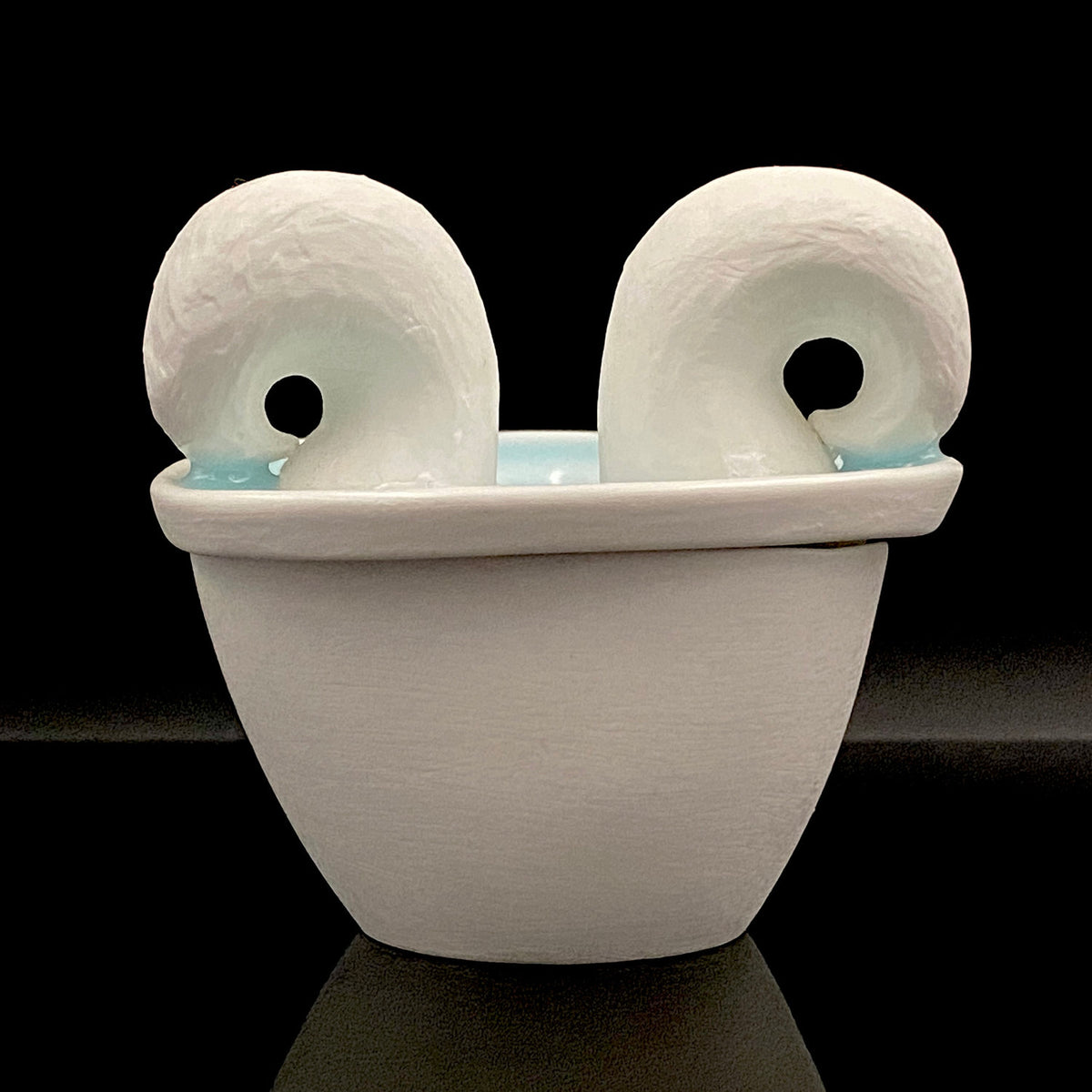 Metropolitan Museum of Art Collection Artist, Japan Ceramic Art Exhibition Grand Prix Winner: Shigekazu Nagae - "Form of Otsumi" Celadon Glazed Porcelain Covered Sake Vessel, Japanese Shot Glass, Made in 2014 #432