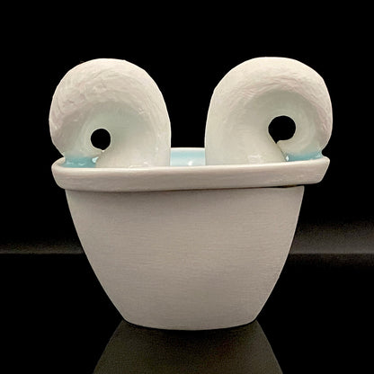 Metropolitan Museum of Art Collection Artist, Japan Ceramic Art Exhibition Grand Prix Winner: Shigekazu Nagae - "Form of Otsumi" Celadon Glazed Porcelain Covered Sake Vessel, Japanese Shot Glass, Made in 2014 #432