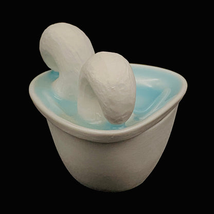 Metropolitan Museum of Art Collection Artist, Japan Ceramic Art Exhibition Grand Prix Winner: Shigekazu Nagae - "Form of Otsumi" Celadon Glazed Porcelain Covered Sake Vessel, Japanese Shot Glass, Made in 2014 #432