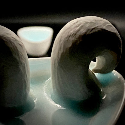Metropolitan Museum of Art Collection Artist, Japan Ceramic Art Exhibition Grand Prix Winner: Shigekazu Nagae - "Form of Otsumi" Celadon Glazed Porcelain Covered Sake Vessel, Japanese Shot Glass, Made in 2014 #432