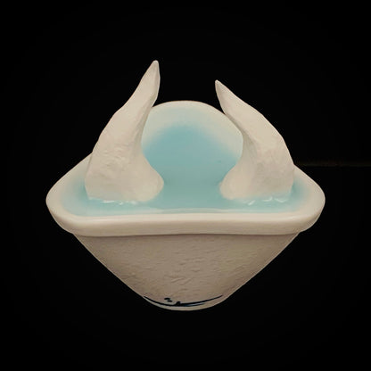Metropolitan Museum of Art Collection Artist, Japan Ceramic Art Exhibition Grand Prix Winner: Shigekazu Nagae - "Form of Tsuchinoto-Ushi" Celadon Glazed Porcelain Covered Sake Vessel, Japanese Shot Glass, Made in 2008 #388