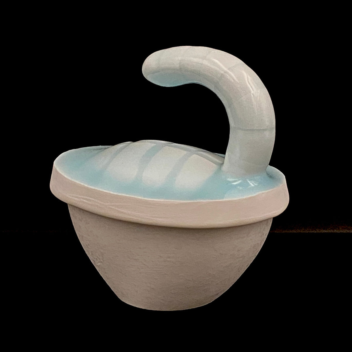 Metropolitan Museum of Art Collection Artist, Japan Ceramic Art Exhibition Grand Prix Winner: Shigekazu Nagae - "Form of Kanoe-Tora" Celadon Glazed Porcelain Covered Sake Vessel, Japanese Shot Glass, Made in 2009 #389