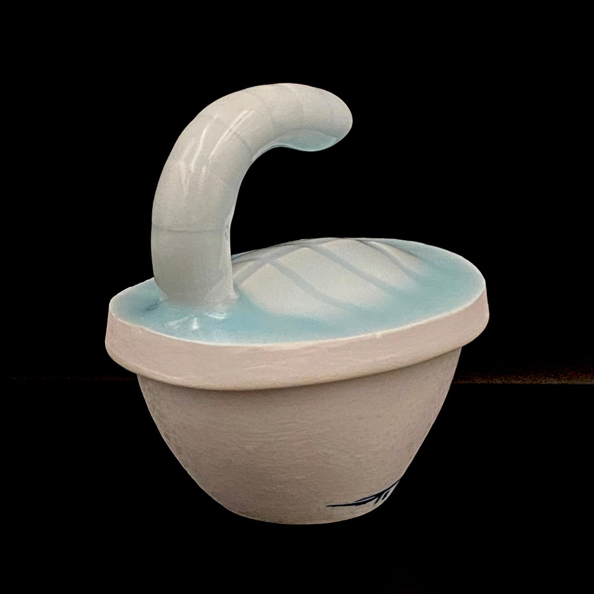 Metropolitan Museum of Art Collection Artist, Japan Ceramic Art Exhibition Grand Prix Winner: Shigekazu Nagae - "Form of Kanoe-Tora" Celadon Glazed Porcelain Covered Sake Vessel, Japanese Shot Glass, Made in 2009 #389