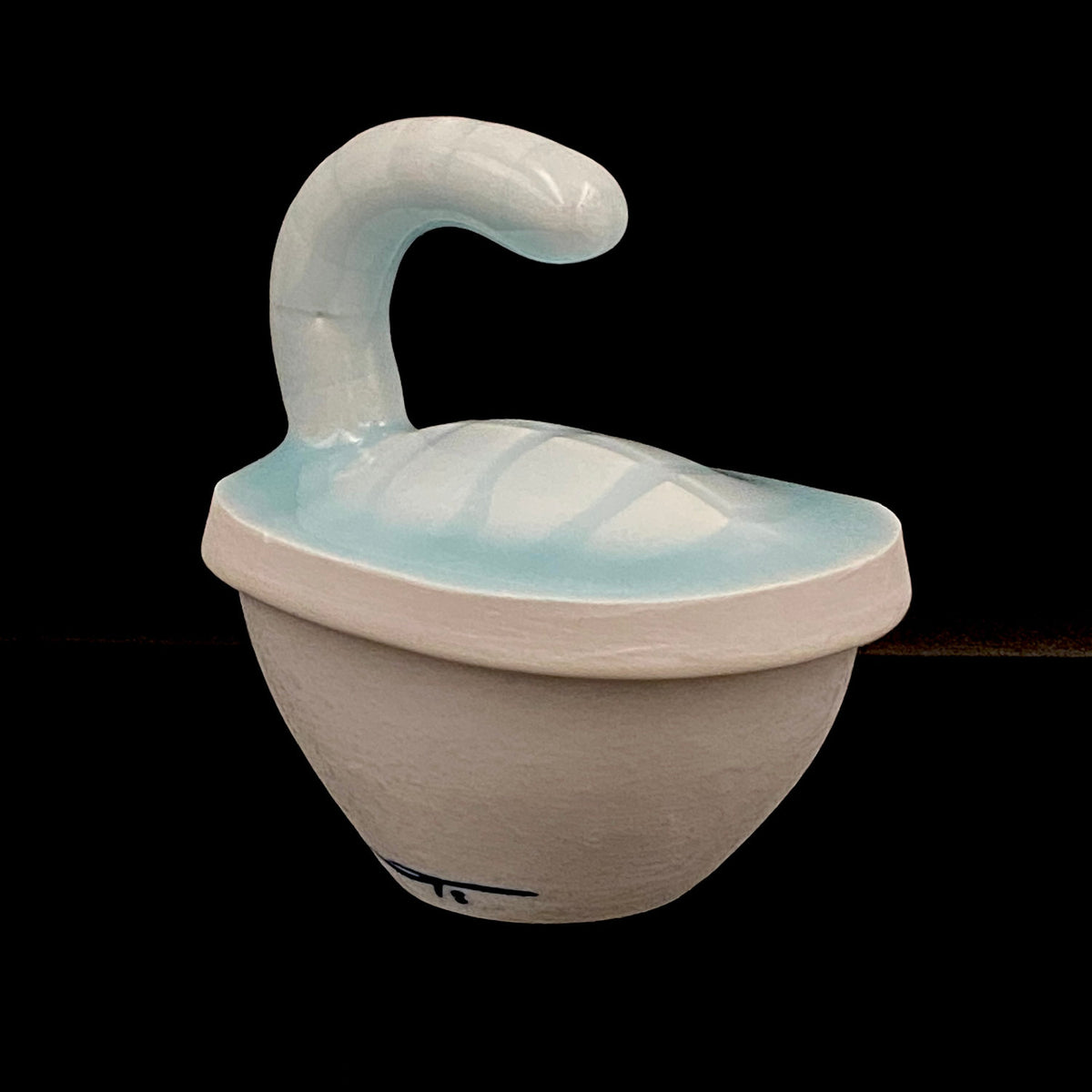 Metropolitan Museum of Art Collection Artist, Japan Ceramic Art Exhibition Grand Prix Winner: Shigekazu Nagae - "Form of Kanoe-Tora" Celadon Glazed Porcelain Covered Sake Vessel, Japanese Shot Glass, Made in 2009 #389