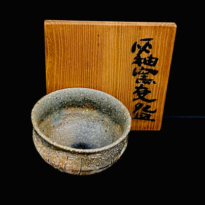 加守田章二直传弟子 益子烧 坂田甚内（Sakata Jinnai）1987年作 刻字灰釉窑变碗 茶碗 和风威士忌摇滚杯 #447