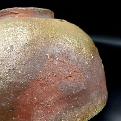 Member of Japan Kogei Association, Taizo Ishino, Anagama Fired Bizen Tea Bowl, Japanese-Style Rocks Glass, Accompanied by Brochure with Essay by Akutagawa Prize-Winning Author Tetsuro Miura #446