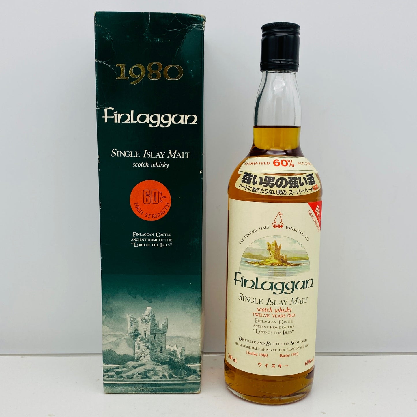 1980年蒸留樽入れ、1993年生産、フィンラガン（Finlaggan）シングルモルトウィスキー、強い男の強い酒、スーパーハード60度。#100