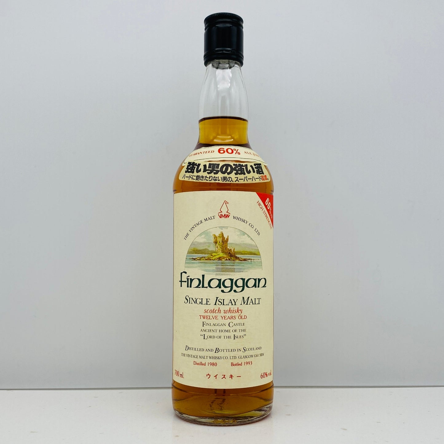 1980年蒸留樽入れ、1993年生産、フィンラガン（Finlaggan）シングルモルトウィスキー、強い男の強い酒、スーパーハード60度。#100