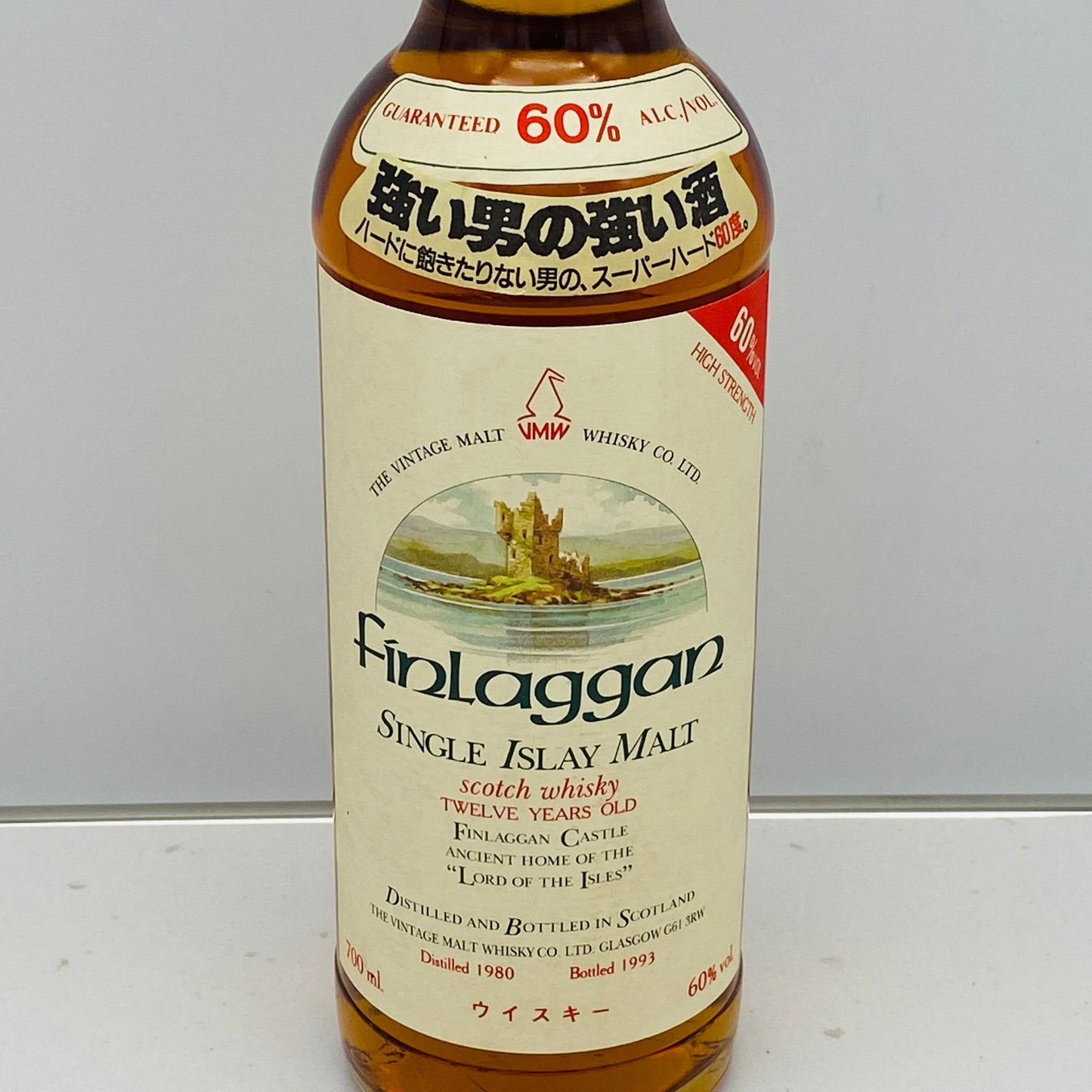 1980年蒸留樽入れ、1993年生産、フィンラガン（Finlaggan）シングルモルトウィスキー、強い男の強い酒、スーパーハード60度。#100