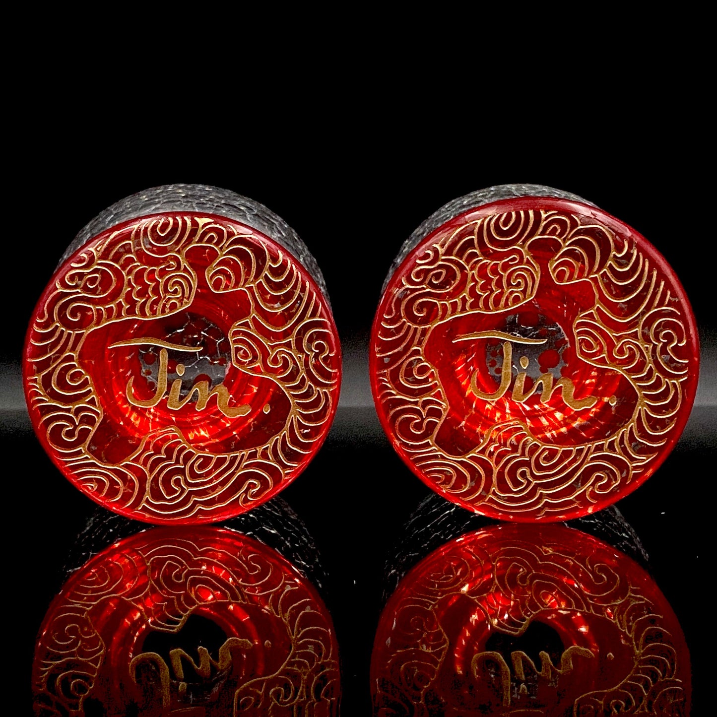 坂田 甚内（Jin）作 手吹き硝子 玻璃盃深甚紋グラス 2点セット #102