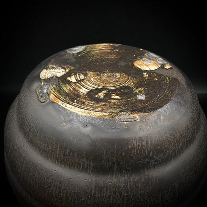 日本陶磁協会賞受賞 ハーバード大学客員研究員 高鶴 元 作 セントヘレンズ火山灰釉 蛇腹構造水指 蓋付アイスボウル #276