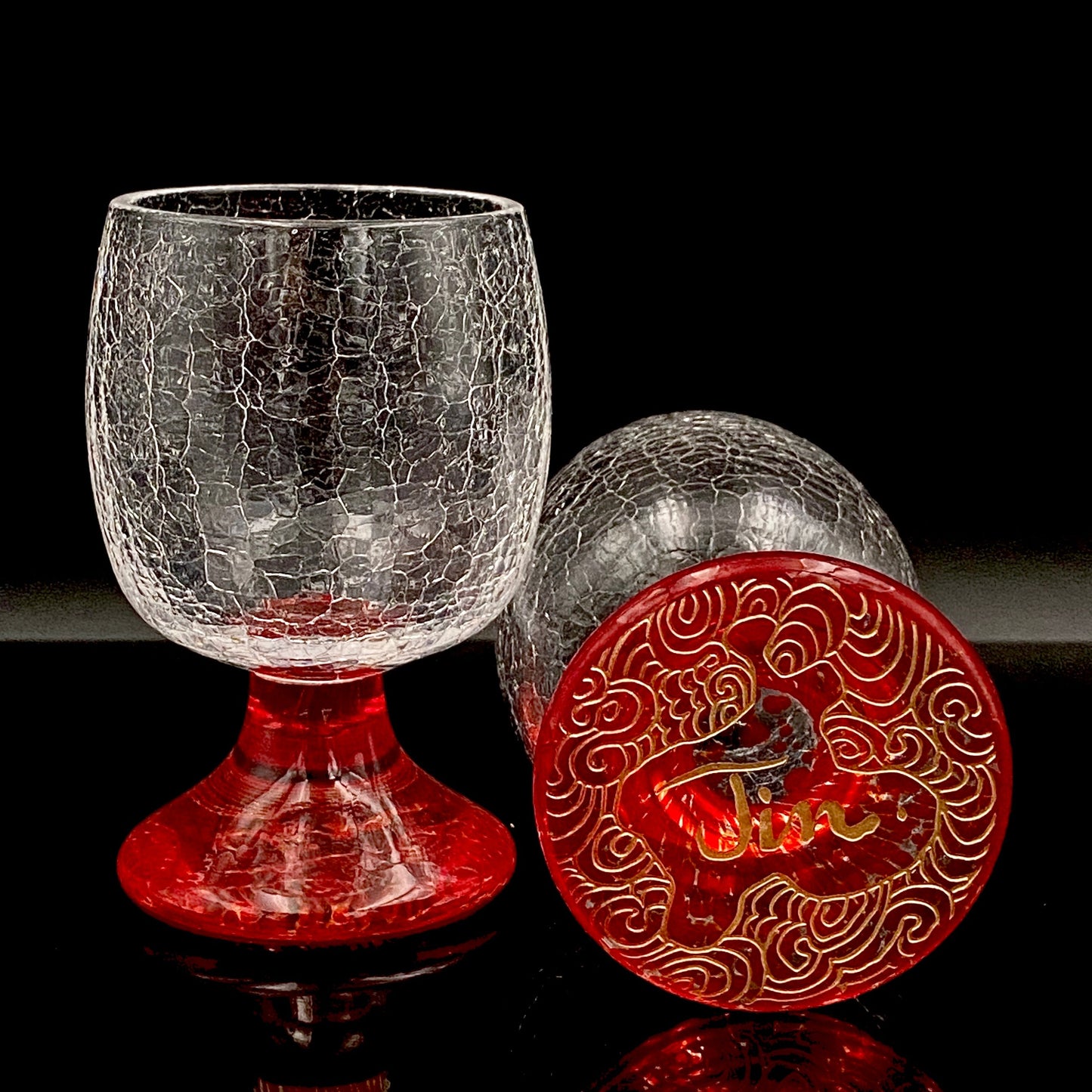 坂田 甚内（Jin）作 手吹き硝子 玻璃盃深甚紋グラス 2点セット #102
