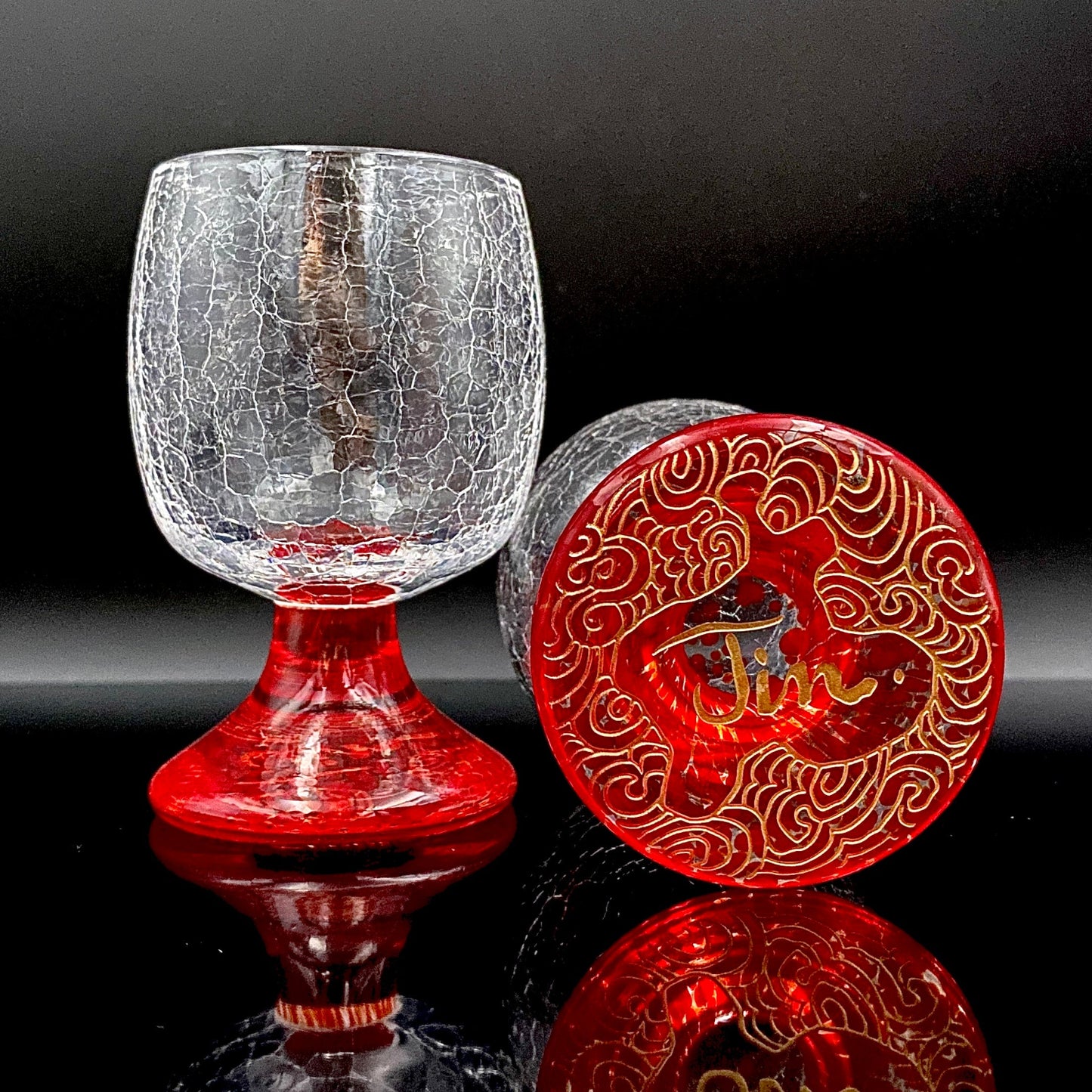 坂田 甚内（Jin）作 手吹き硝子 玻璃盃深甚紋グラス 2点セット #102