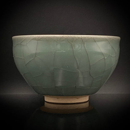 Japan Traditional Art Crafts Exhibition Selected Artist, Japan Art Crafts Association Associate Member, Hidekazu Nakamura, Celadon Tenmoku Bowl with Multi-Layered Ice-Crackle Craquelure, Japanese-Style Rocks Glass #436