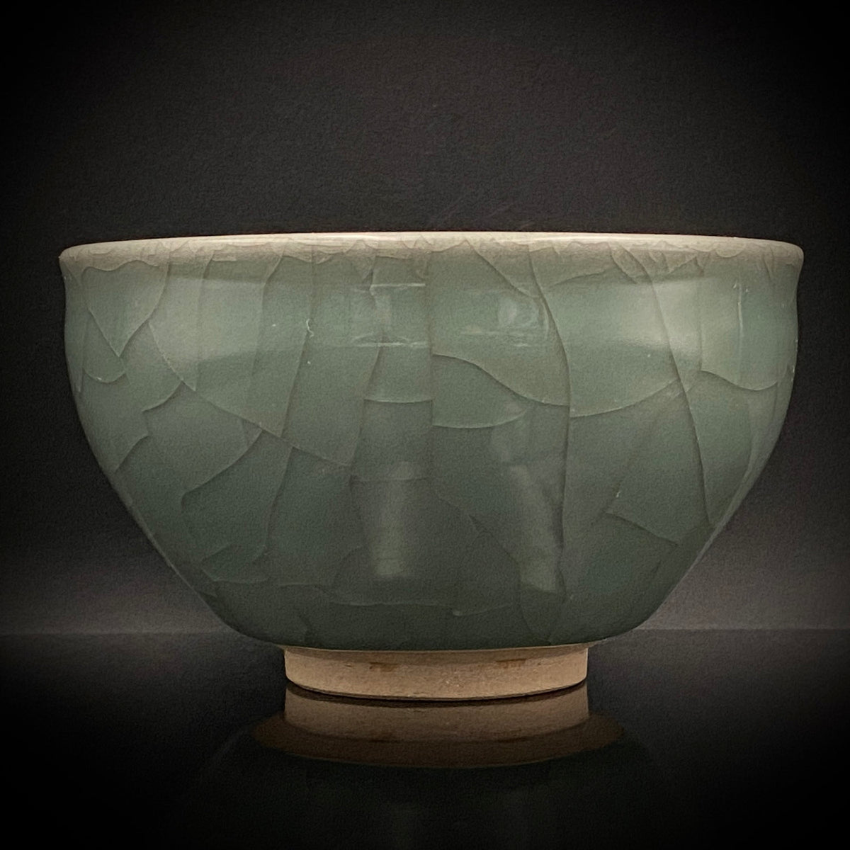 Japan Traditional Art Crafts Exhibition Selected Artist, Japan Art Crafts Association Associate Member, Hidekazu Nakamura, Celadon Tenmoku Bowl with Multi-Layered Ice-Crackle Craquelure, Japanese-Style Rocks Glass #436