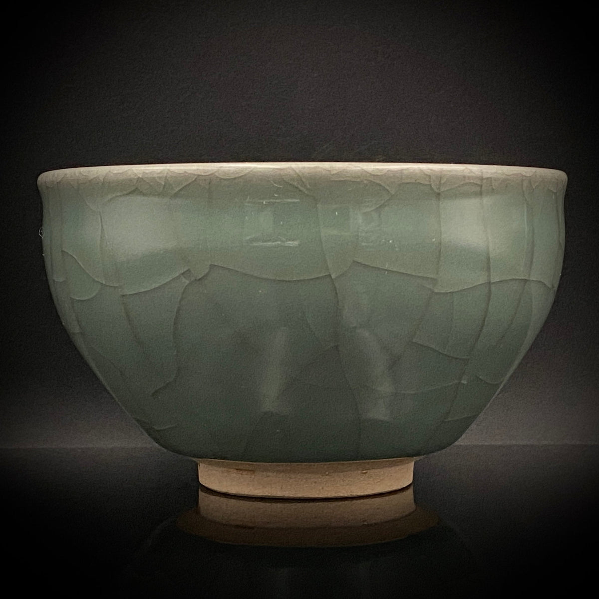Japan Traditional Art Crafts Exhibition Selected Artist, Japan Art Crafts Association Associate Member, Hidekazu Nakamura, Celadon Tenmoku Bowl with Multi-Layered Ice-Crackle Craquelure, Japanese-Style Rocks Glass #436