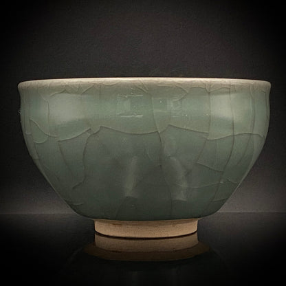 Japan Traditional Art Crafts Exhibition Selected Artist, Japan Art Crafts Association Associate Member, Hidekazu Nakamura, Celadon Tenmoku Bowl with Multi-Layered Ice-Crackle Craquelure, Japanese-Style Rocks Glass #436