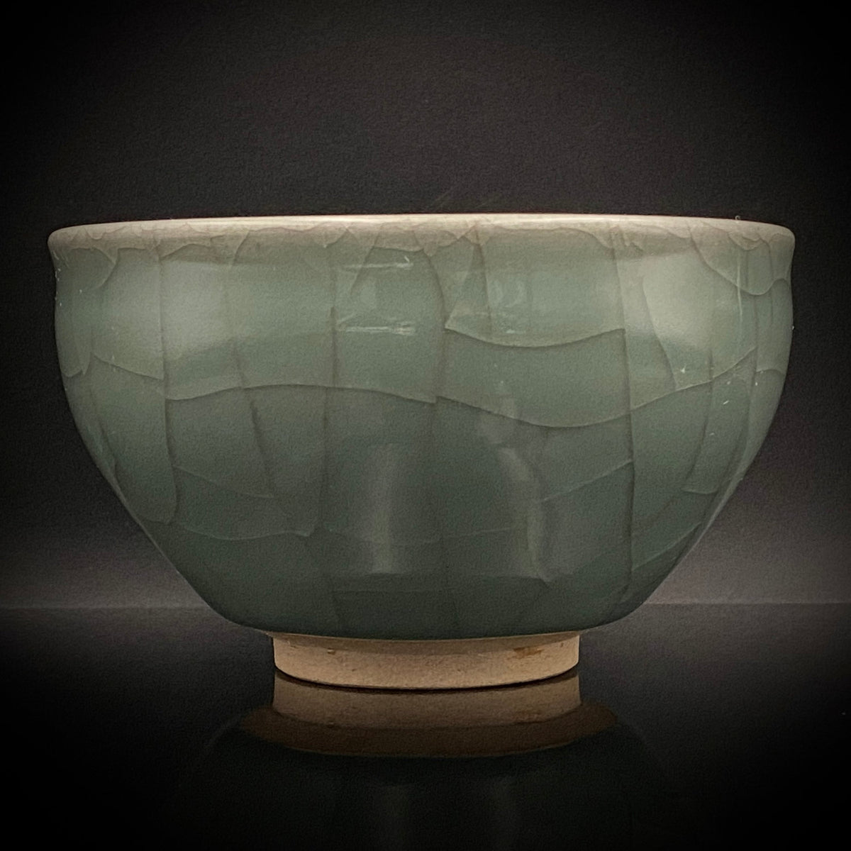 Japan Traditional Art Crafts Exhibition Selected Artist, Japan Art Crafts Association Associate Member, Hidekazu Nakamura, Celadon Tenmoku Bowl with Multi-Layered Ice-Crackle Craquelure, Japanese-Style Rocks Glass #436
