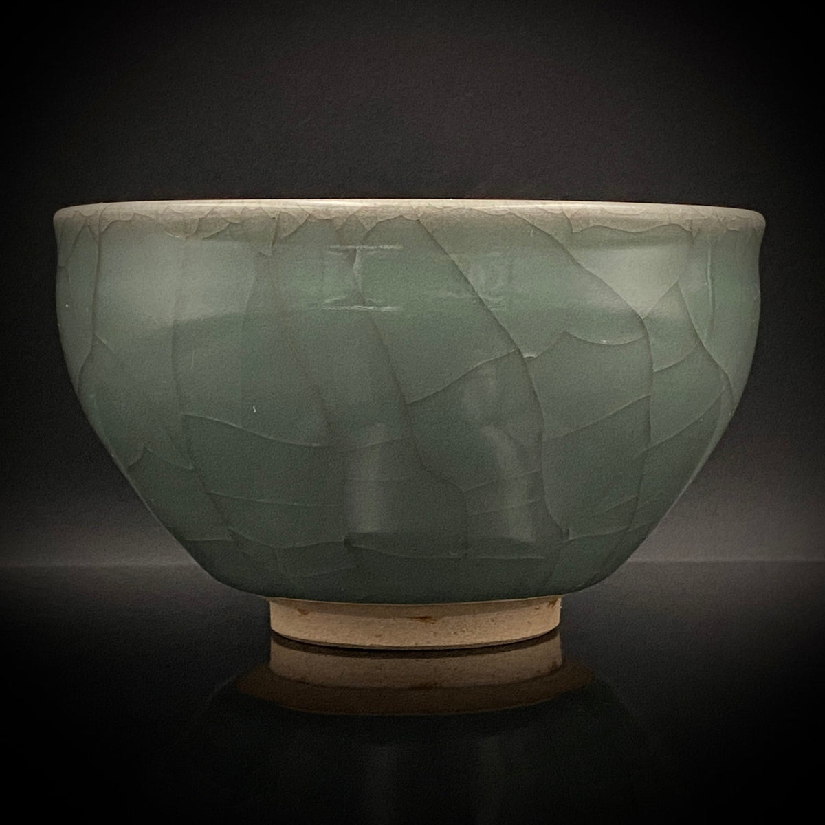 Japan Traditional Art Crafts Exhibition Selected Artist, Japan Art Crafts Association Associate Member, Hidekazu Nakamura, Celadon Tenmoku Bowl with Multi-Layered Ice-Crackle Craquelure, Japanese-Style Rocks Glass #436
