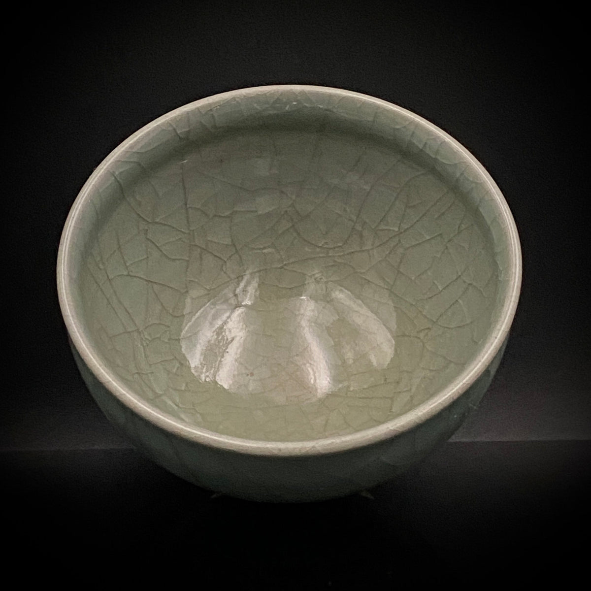 Japan Traditional Art Crafts Exhibition Selected Artist, Japan Art Crafts Association Associate Member, Hidekazu Nakamura, Celadon Tenmoku Bowl with Multi-Layered Ice-Crackle Craquelure, Japanese-Style Rocks Glass #436