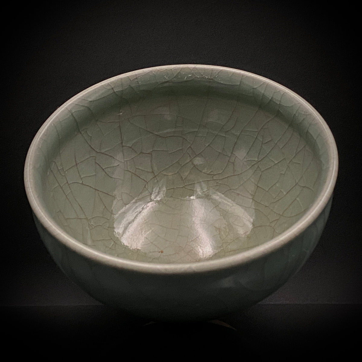 Japan Traditional Art Crafts Exhibition Selected Artist, Japan Art Crafts Association Associate Member, Hidekazu Nakamura, Celadon Tenmoku Bowl with Multi-Layered Ice-Crackle Craquelure, Japanese-Style Rocks Glass #436