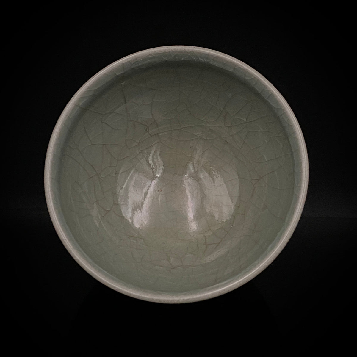 Japan Traditional Art Crafts Exhibition Selected Artist, Japan Art Crafts Association Associate Member, Hidekazu Nakamura, Celadon Tenmoku Bowl with Multi-Layered Ice-Crackle Craquelure, Japanese-Style Rocks Glass #436