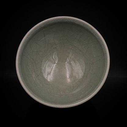 Japan Traditional Art Crafts Exhibition Selected Artist, Japan Art Crafts Association Associate Member, Hidekazu Nakamura, Celadon Tenmoku Bowl with Multi-Layered Ice-Crackle Craquelure, Japanese-Style Rocks Glass #436