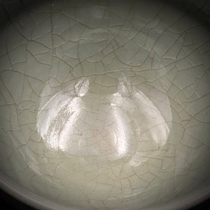 Japan Traditional Art Crafts Exhibition Selected Artist, Japan Art Crafts Association Associate Member, Hidekazu Nakamura, Celadon Tenmoku Bowl with Multi-Layered Ice-Crackle Craquelure, Japanese-Style Rocks Glass #436