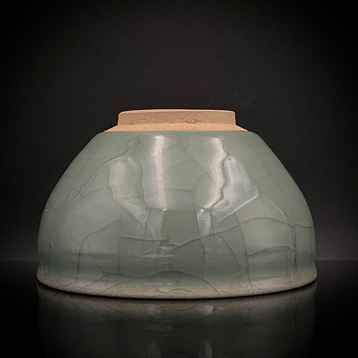 Japan Traditional Art Crafts Exhibition Selected Artist, Japan Art Crafts Association Associate Member, Hidekazu Nakamura, Celadon Tenmoku Bowl with Multi-Layered Ice-Crackle Craquelure, Japanese-Style Rocks Glass #436