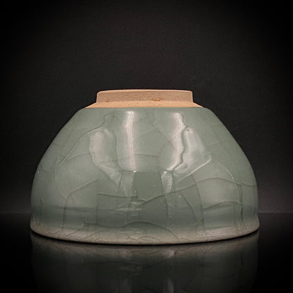 Japan Traditional Art Crafts Exhibition Selected Artist, Japan Art Crafts Association Associate Member, Hidekazu Nakamura, Celadon Tenmoku Bowl with Multi-Layered Ice-Crackle Craquelure, Japanese-Style Rocks Glass #436