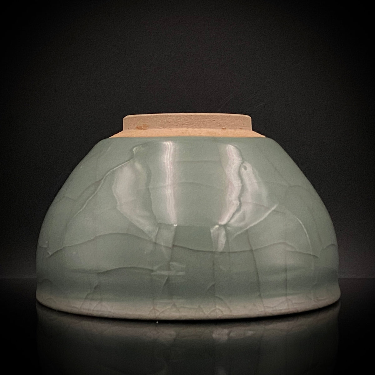 Japan Traditional Art Crafts Exhibition Selected Artist, Japan Art Crafts Association Associate Member, Hidekazu Nakamura, Celadon Tenmoku Bowl with Multi-Layered Ice-Crackle Craquelure, Japanese-Style Rocks Glass #436