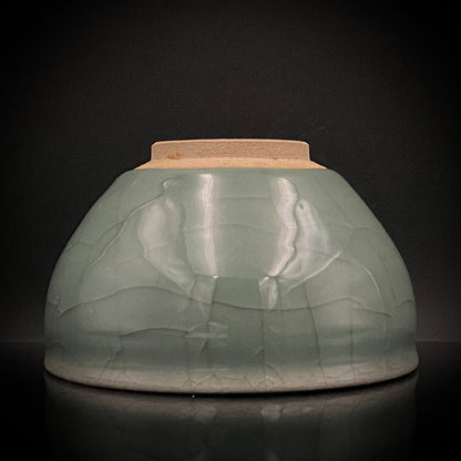 Japan Traditional Art Crafts Exhibition Selected Artist, Japan Art Crafts Association Associate Member, Hidekazu Nakamura, Celadon Tenmoku Bowl with Multi-Layered Ice-Crackle Craquelure, Japanese-Style Rocks Glass #436