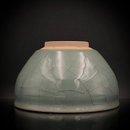 Japan Traditional Art Crafts Exhibition Selected Artist, Japan Art Crafts Association Associate Member, Hidekazu Nakamura, Celadon Tenmoku Bowl with Multi-Layered Ice-Crackle Craquelure, Japanese-Style Rocks Glass #436