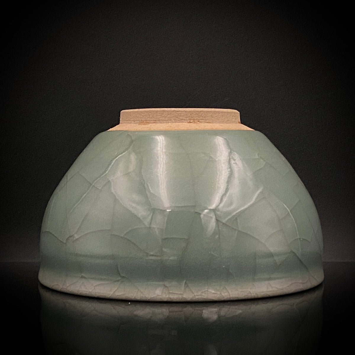 Japan Traditional Art Crafts Exhibition Selected Artist, Japan Art Crafts Association Associate Member, Hidekazu Nakamura, Celadon Tenmoku Bowl with Multi-Layered Ice-Crackle Craquelure, Japanese-Style Rocks Glass #436