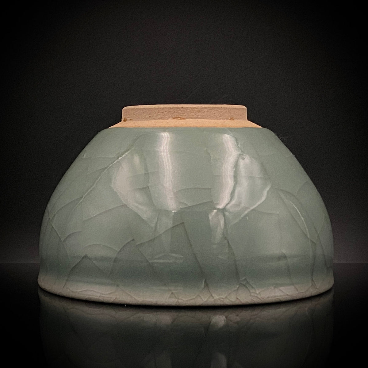 Japan Traditional Art Crafts Exhibition Selected Artist, Japan Art Crafts Association Associate Member, Hidekazu Nakamura, Celadon Tenmoku Bowl with Multi-Layered Ice-Crackle Craquelure, Japanese-Style Rocks Glass #436