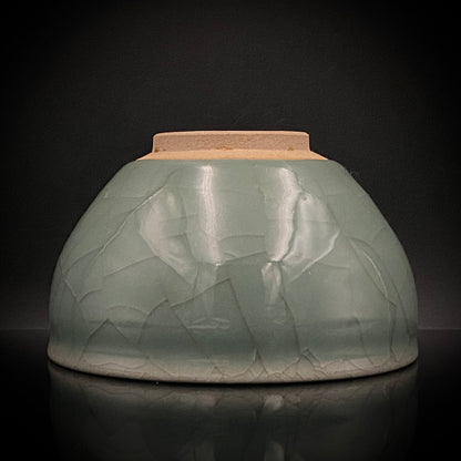 Japan Traditional Art Crafts Exhibition Selected Artist, Japan Art Crafts Association Associate Member, Hidekazu Nakamura, Celadon Tenmoku Bowl with Multi-Layered Ice-Crackle Craquelure, Japanese-Style Rocks Glass #436