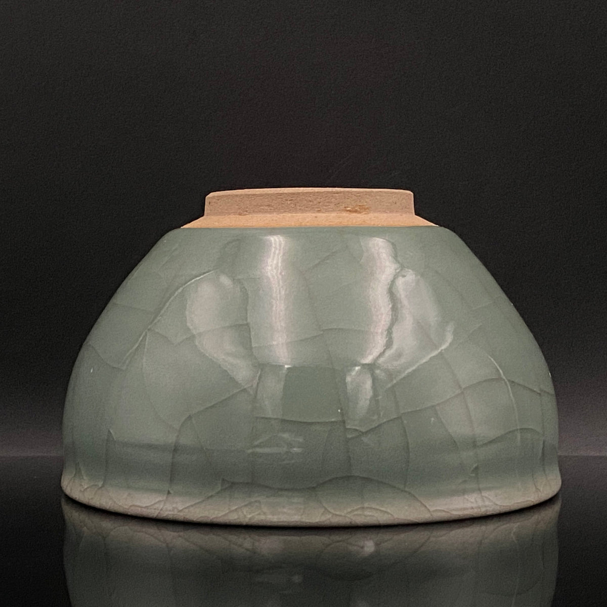 Japan Traditional Art Crafts Exhibition Selected Artist, Japan Art Crafts Association Associate Member, Hidekazu Nakamura, Celadon Tenmoku Bowl with Multi-Layered Ice-Crackle Craquelure, Japanese-Style Rocks Glass #436