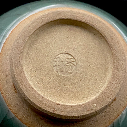 Japan Traditional Art Crafts Exhibition Selected Artist, Japan Art Crafts Association Associate Member, Hidekazu Nakamura, Celadon Tenmoku Bowl with Multi-Layered Ice-Crackle Craquelure, Japanese-Style Rocks Glass #436