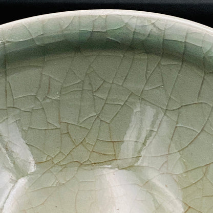Japan Traditional Art Crafts Exhibition Selected Artist, Japan Art Crafts Association Associate Member, Hidekazu Nakamura, Celadon Tenmoku Bowl with Multi-Layered Ice-Crackle Craquelure, Japanese-Style Rocks Glass #436