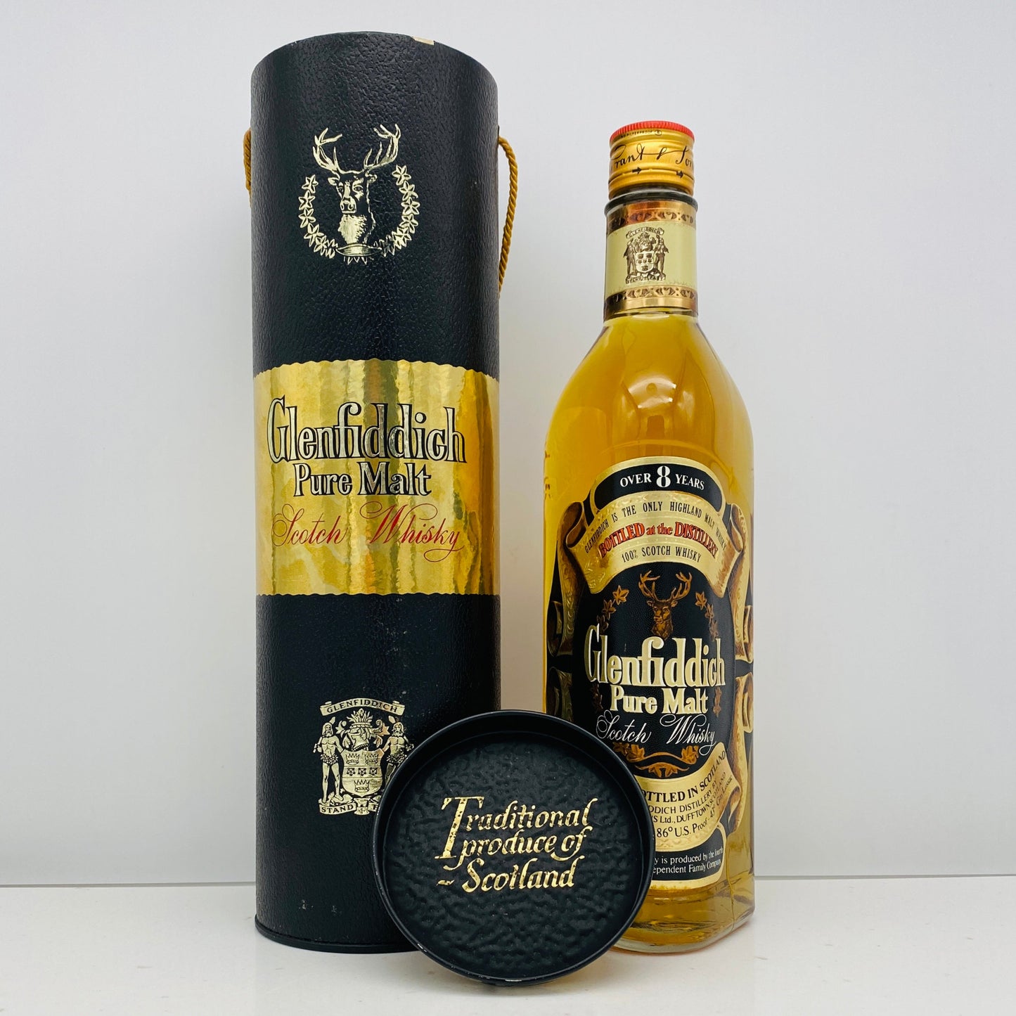 1970年代流通、グレンフィディック（Glenfiddich）8年ピュアモルト、26 2/3 Fl.ozs. 86° U.S. Proof クリアボトル #117