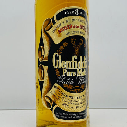 1970年代流通、グレンフィディック（Glenfiddich）8年ピュアモルト、26 2/3 Fl.ozs. 86° U.S. Proof クリアボトル #117