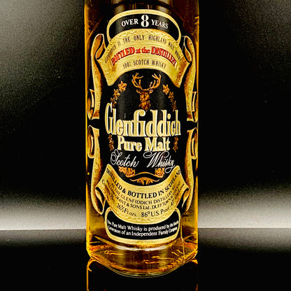 1970年代流通、グレンフィディック（Glenfiddich）8年ピュアモルト、26 2/3 Fl.ozs. 86° U.S. Proof クリアボトル #117