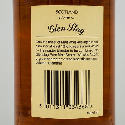 1980年代蒸留、1990年代流通、グレンスタッグ（GLEN STAG）12年、100％ ピュアモルトスコッチウイスキー 750ml, 43% #129