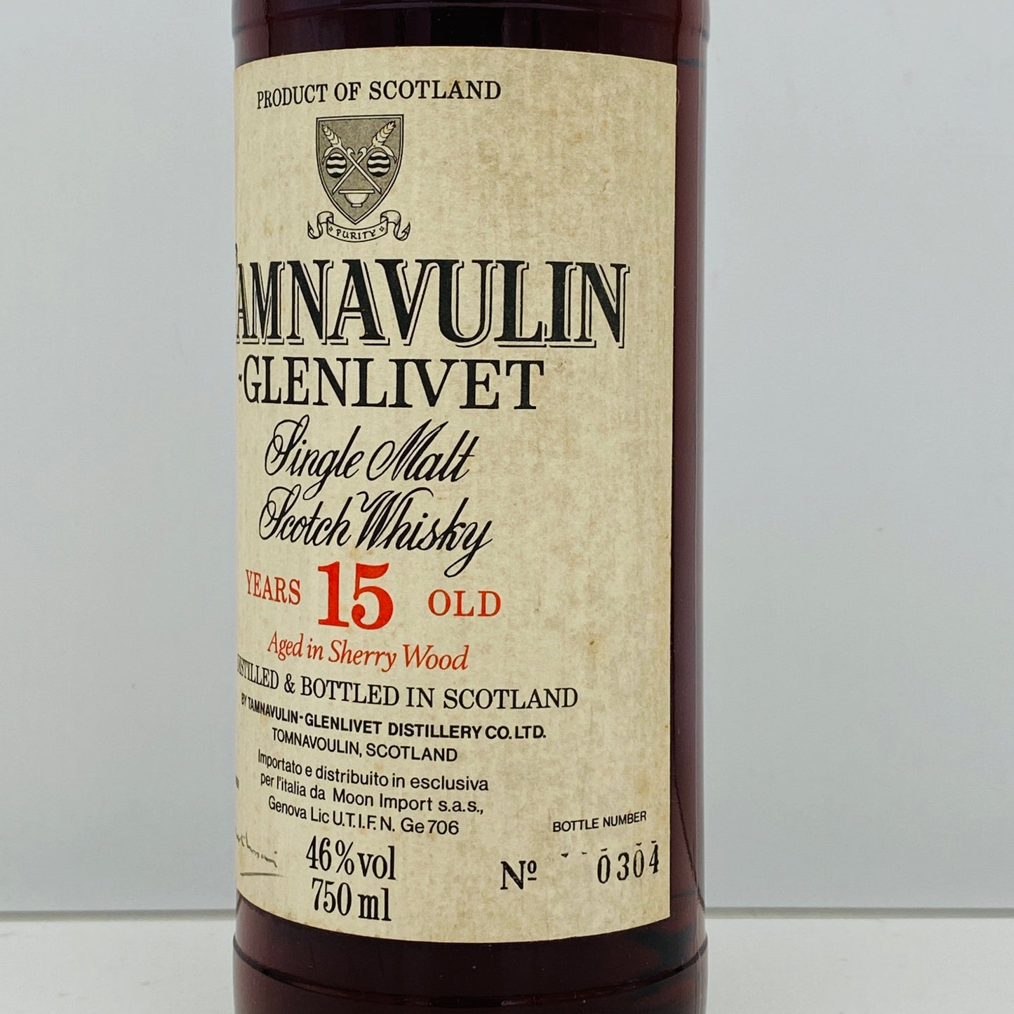 1980年代後半イタリア市場流通、ムーンインポート（MOON IMPORT）タムナヴーリン・グレンリベット（TAMNAVULIN-GLENLIVET） 15年、750ml、46% #132