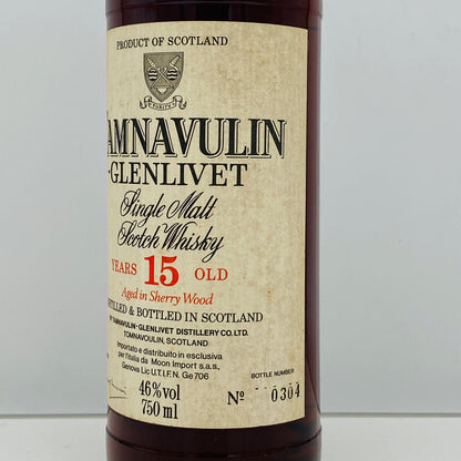 1980年代後半イタリア市場流通、ムーンインポート（MOON IMPORT）タムナヴーリン・グレンリベット（TAMNAVULIN-GLENLIVET） 15年、750ml、46% #132
