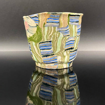 内田泰秀 晚年成熟期的杰作，失传的幻之技法“表里贯通锦练上手”陶瓷威士忌杯 #156