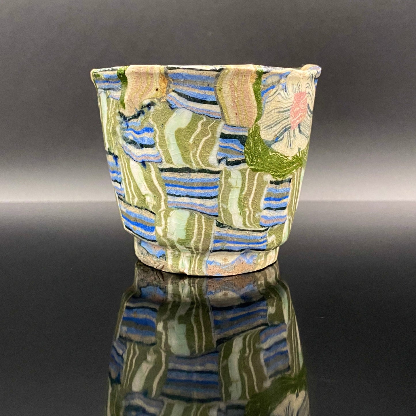 内田泰秀 晚年成熟期的杰作，失传的幻之技法“表里贯通锦练上手”陶瓷威士忌杯 #156