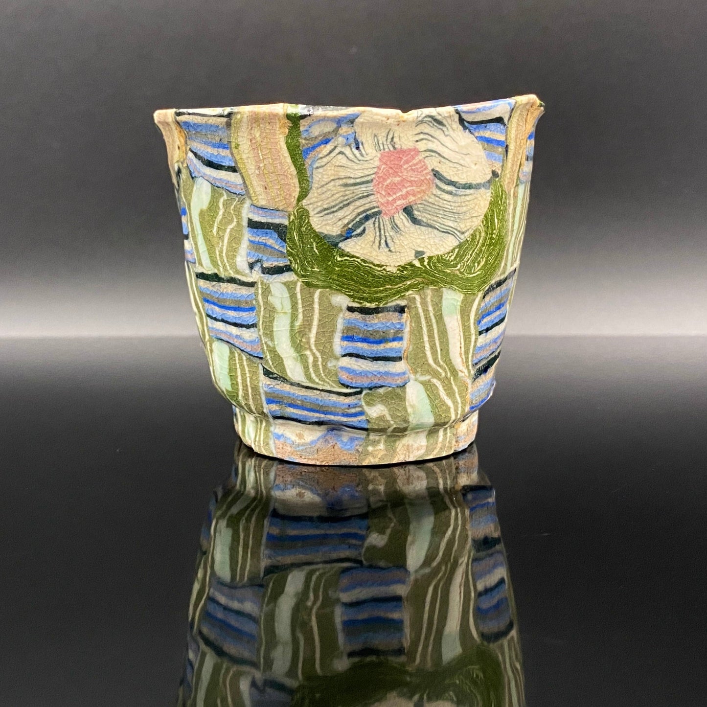 内田泰秀 晚年成熟期的杰作，失传的幻之技法“表里贯通锦练上手”陶瓷威士忌杯 #156