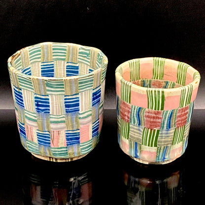 内田泰秀 晩年成熟期の傑作、失われた幻の技法「表裏貫通錦練上手」陶製ロックグラス２点セット #158